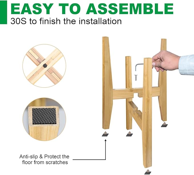 OERGKE Adjustable Plant Stand Indoor, Bamboo Mid Century Modern Plants Stands, Corner Flower Holder for Living Room, Fits 8 to 12 Inches Pots, (Pot & Plant Not Included)(Nature, 1 Pack)