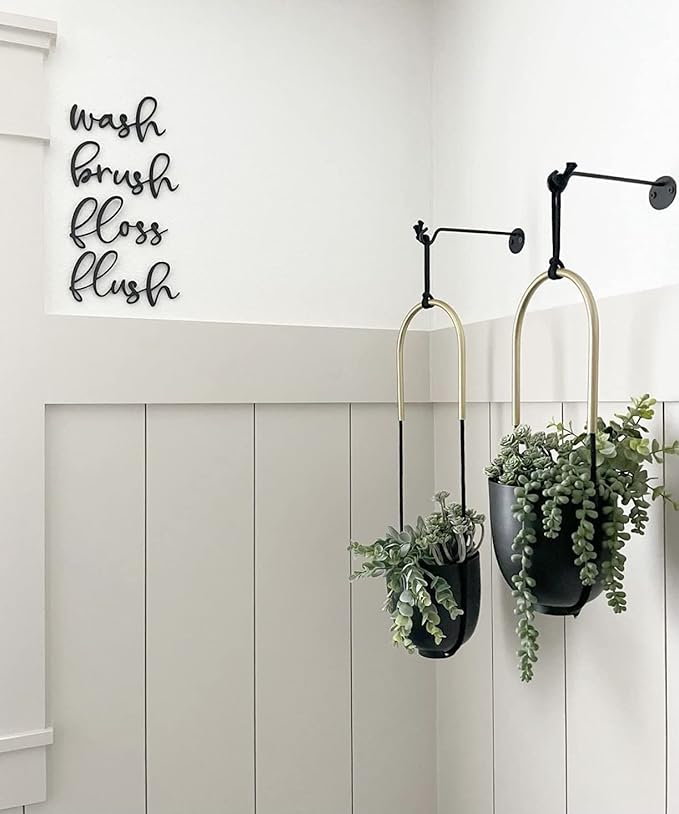 Metal Hanging Planter for Indoor Outdoor Plants Wall and Ceiling Hanging Flower Pot Plant Holder for Succulent Vines Ferns, Height Adjustable Modern Minimalist Room Decor(Black)