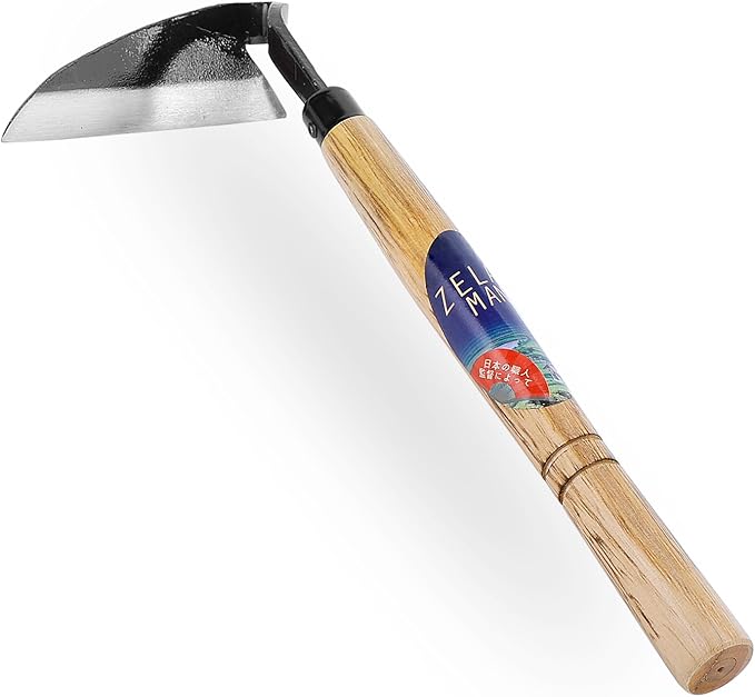 Japanese-Style Weeding Sickle/Hand Hoe, Sickle Garden Hand Weeder Tool with All Steel Blade for Cutting Grass, Digging, Soil loosening