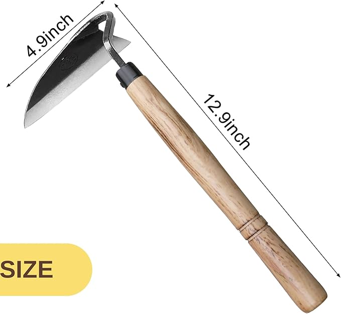 Japanese Weeding Sickle Hand Sickle,Hoe Gardening Tools for Weeding and Cultivating Weed Remover Tool High-Carbon Steel with Hard Solid Wood Handle Very Sharp (Wooden Handle)