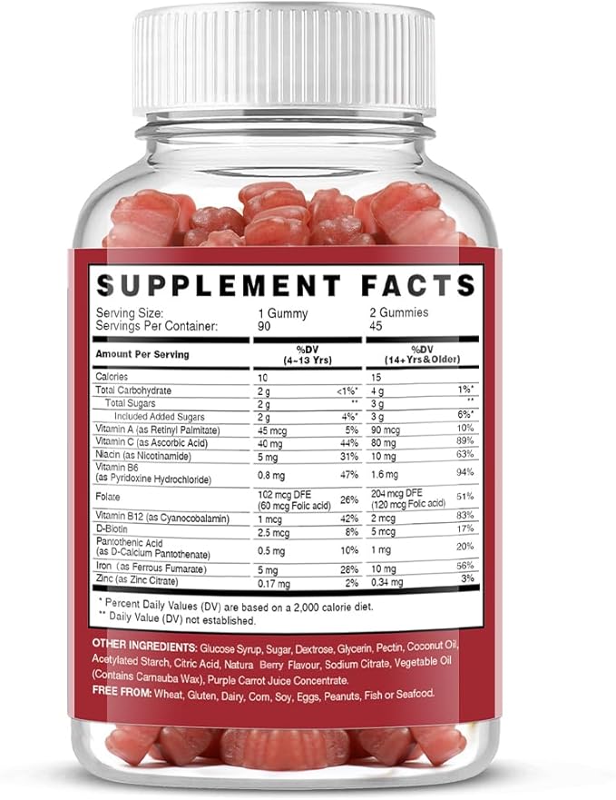 Iron Gummies Supplements for Women & Kids (180 Count,