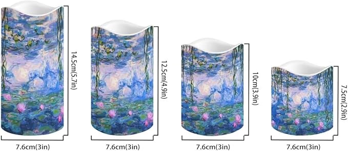 Ystardream Monet's Water Lily Flameless Candles with Timer Led Candles Flickering 4 Candle Sets for Home Decor,18 Key Remote Control,Dancing Flame, True Wax, Battery Powered.