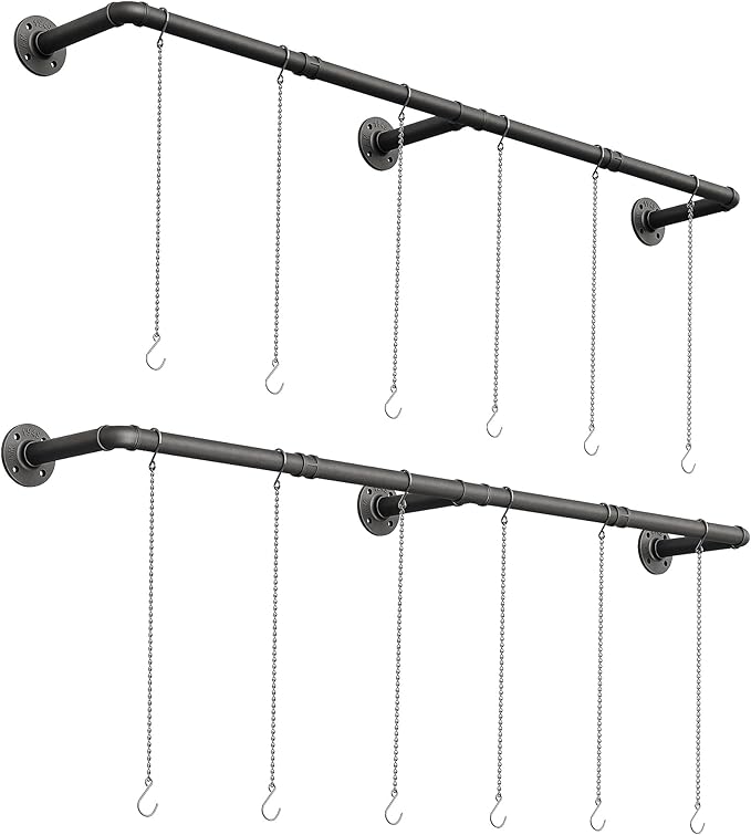 Plant Hanger Indoor, 2 Pack Hanging Planters Rod for Indoor Plants with 12 Hanging Chains, Wall Plant Hanging Rod for Window Ceiling, 65.7 Inch, Metal/Black, Pots Not Included…