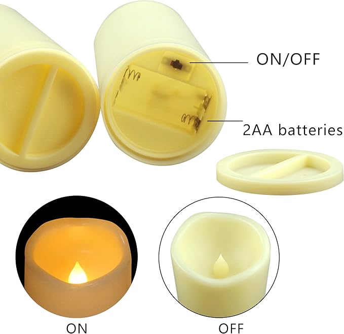 Outdoor Battery Operated Flameless Pillar Candles Auto Daily Timer Waterproof Realistic Flickering Electric LED Lights Snow House Christmas Ball Tree Decals Xmas Decorations 3”X5” 2 Pack