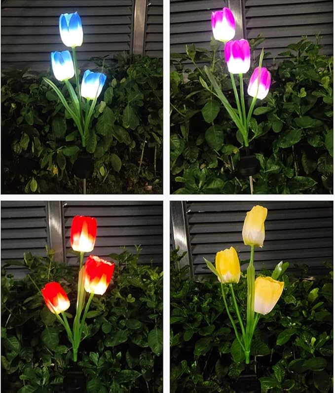 Veesee Outdoor Solar Tulip LED Flower Light, Christmas Gift, Solar Garden Stake Flowers, Decorative Solar Lamp for Patio Lawn,Solar Path Tulip Lights, Lawn, Garden, Yard, Grave Decoration-Red
