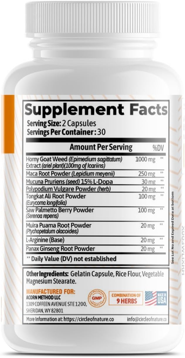 Men's Supplement with Horny Goat Weed, 9 Herbs, 60 Capsules