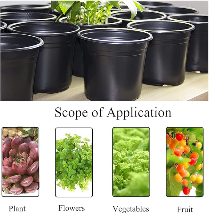 100-Pack 0.5 Gallon Flexible Plant Nursery Pots,Thickened Soft Plastic Seedling Pots,Seed Starting Pot Flower Plant Container for Succulents, Seedlings, Cuttings, Transplanting(Black)