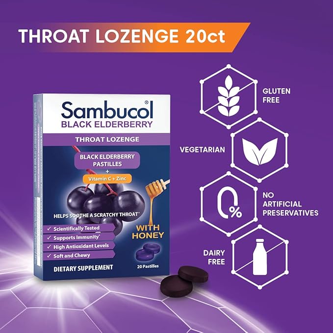 Sambucol Black Elderberry Throat Lozenge 2 Pack (40 Total