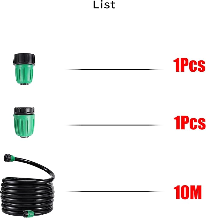 1/2” PVC Garden Irrigation Tubing Hose 33FT(10M),(OD:16mm,ID:12mm) With Lock Connector For Drip Irrigation System (33FT(10M))