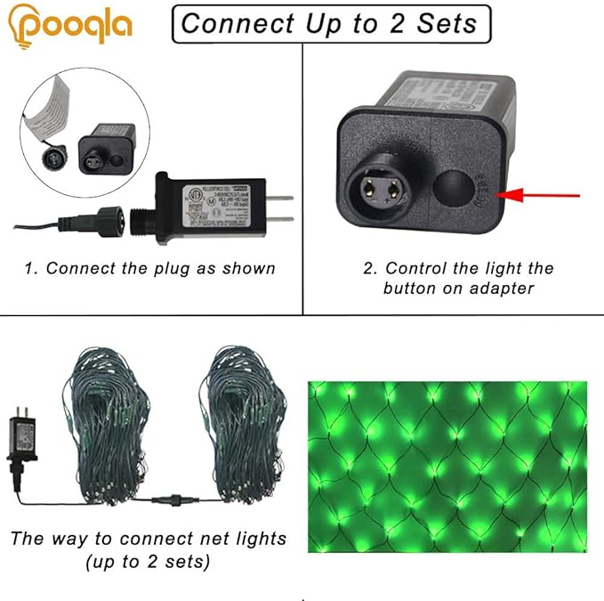 Pooqla 14.8x4.9 Ft Net Lights, 300 LED Christmas Outdoor Green Lights With 8 Modes, Connectable Waterproof Mesh String Fairy for Bushes Tree Garden Halloween Decor