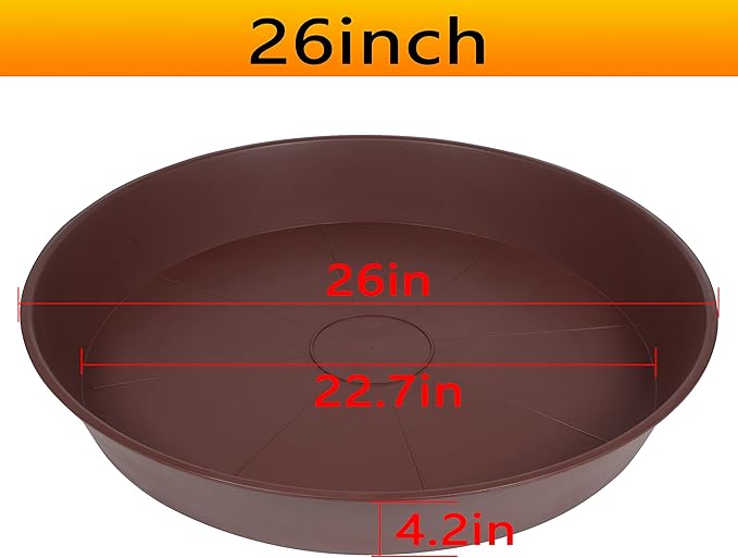 3 Pack of 25 26 inch Plant Saucer (22.7 Inch Base), 4.2" Depth, Large Deep Heavy Duty Plastic Flower Planter Water Trays for Indoors Outdoor, Plant Drip Trays (26", Chocolate)