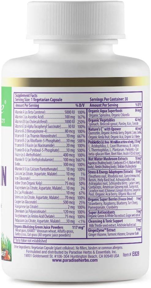 Paradise Herbs, Earth's Blend, Multivitamin, 48 Organic B12, C, K2, Daily 30