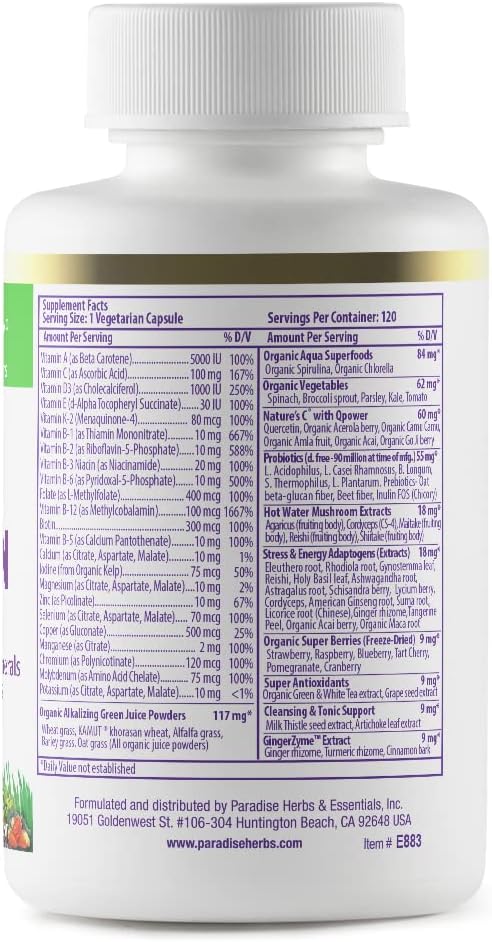 Paradise Herbs, Earth's Blend, Multivitamin, No 48 Organic B12, C, K2, Daily