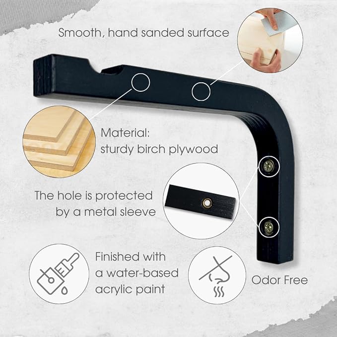 2-Piece Set of Plant Hooks for Wall 6 inch - Mounted Wooden Plant Hook - Indoor and Outdoor Bracket Plant Hanger for Planters, Lanterns, Bird Feeders, Patio Decorations (Black)