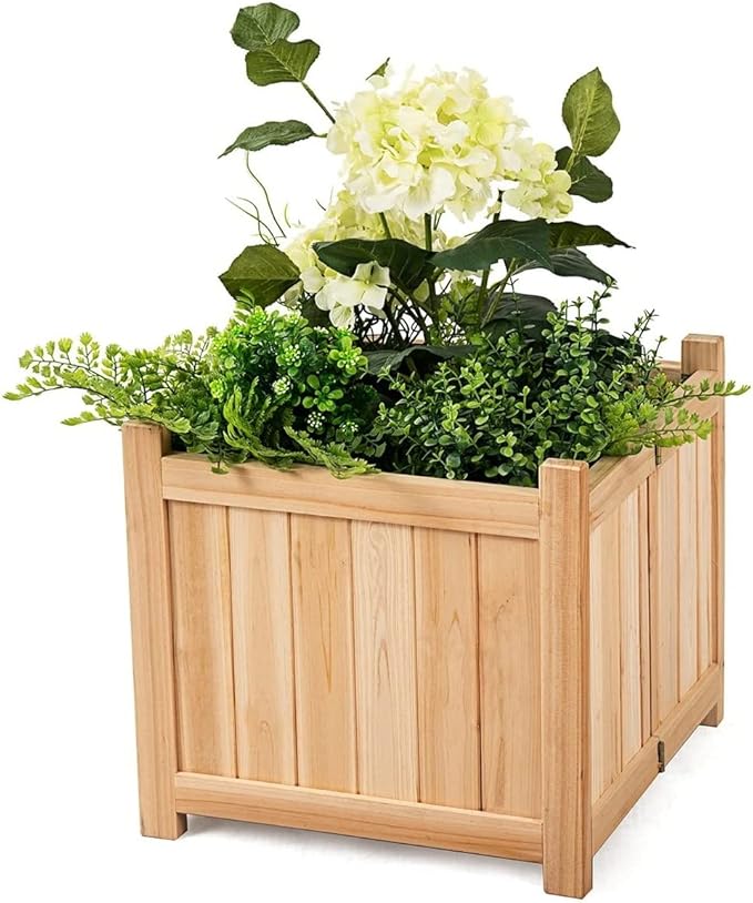 GRAFFY Raised Garden Bed, Folding Wood Planter Box w/Removable Bottom & Drainage, Indoor Outdoor Square Elevated Planter for Flower Herb Vegetable Fruit, Plant Container for Grass Lawn Patio Backyard