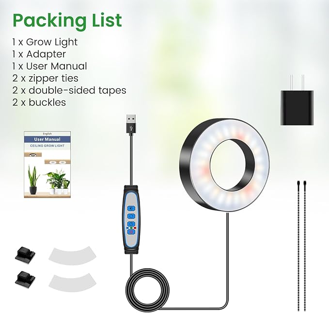 Wiaxulay Grow Lights for Indoor Plants, 48 LEDs Full Spectrum LED Plant Grow Light, Under Cabinet Grow Lamp with Auto Timer 6/12/16 Hrs, 3 Lighting Mode, 5 Brightness Levels, One Head (3.5in)