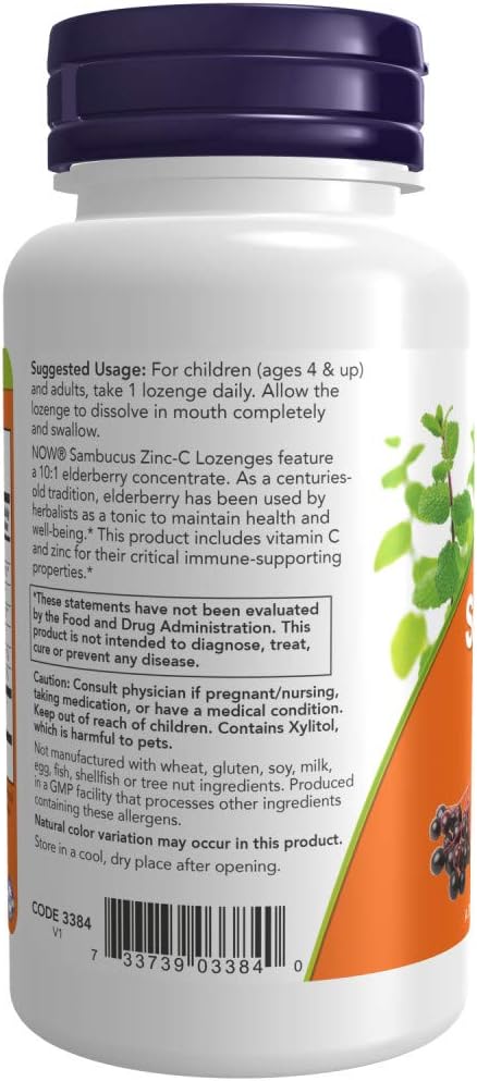 NOW Supplements, Sambucus Zinc-C with Elderberry 60 Lozenges