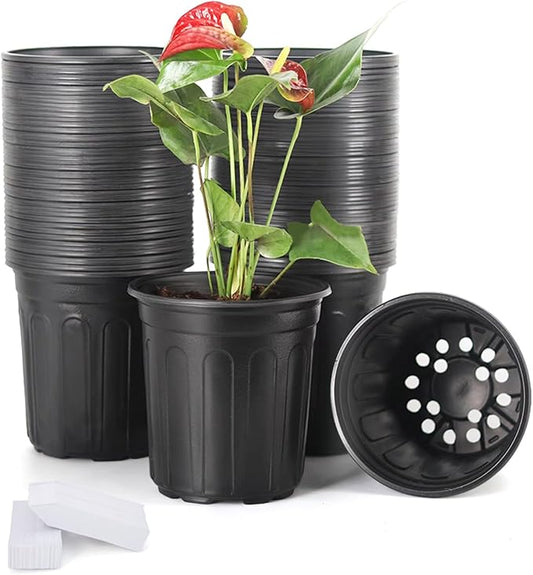 JERIA 50-Pack 1 Gallon Flexible Plant Nursery Pots with 50Pcs Plant Labels,Thickened Soft Plastic Seedling Pots,Seed Starting Pot Flower Plant Container for Succulents,Seedlings