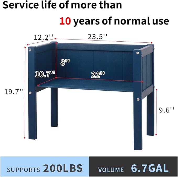 Raised Garden Bed with Drainage Hole Waterproof HDPE Elevated Planter Box with Legs Stable and Durable to Plant Herb Vegetable Flower,Patio,Balcony Outdoors/Indoors Navy