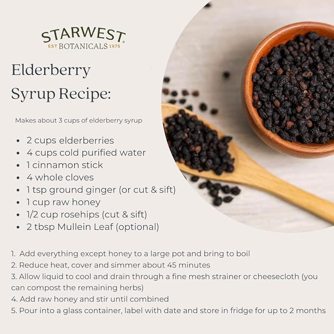 Starwest Botanicals Elder Berries Whole Wildcrafted, 1 Pound