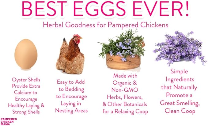 Pampered Chicken Mama Best Eggs Ever! Nesting Herbs for Chickens (4 Pounds) for Chicken Nesting Boxes Calcium Supplement for Chickens | Chicken Feed Supplies, Hen Treats for Coops (4 Bags)