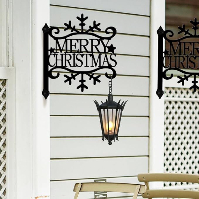 peacoblue Iron Plant Hangers Hooks for Outdoor Indoor Hanging Plants Flower Fern Pots Lantern Bird Feeder,11.5"x14.3" Weather Resistant Metal Wall Holder for Porch Garden Farmhouse(Merry Christmas)