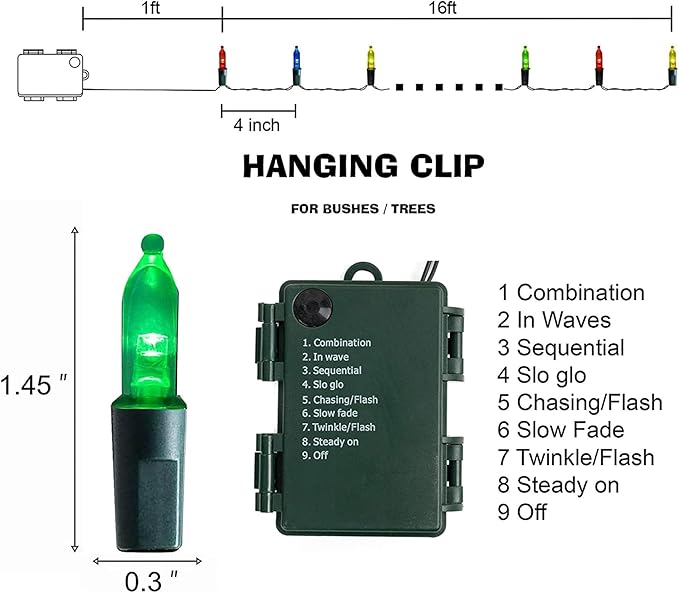 Dazzle Bright 50 LED Batter Operated Christmas Lights, 16 FT Waterproof Mini String Lights with 8 Modes for Xmas Indoor Outdoor Yard Garden Holiday Wedding Decorations (Multi Colored)