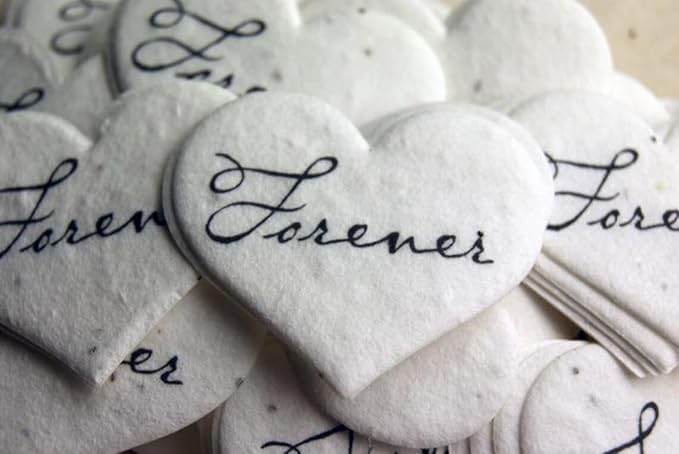 Of The Earth Handmade Paper - Wildflower Seed Paper Small Heart Tags - Calligraphy Variations - 1.75" X 1.5" - Set of 50 (Forever)