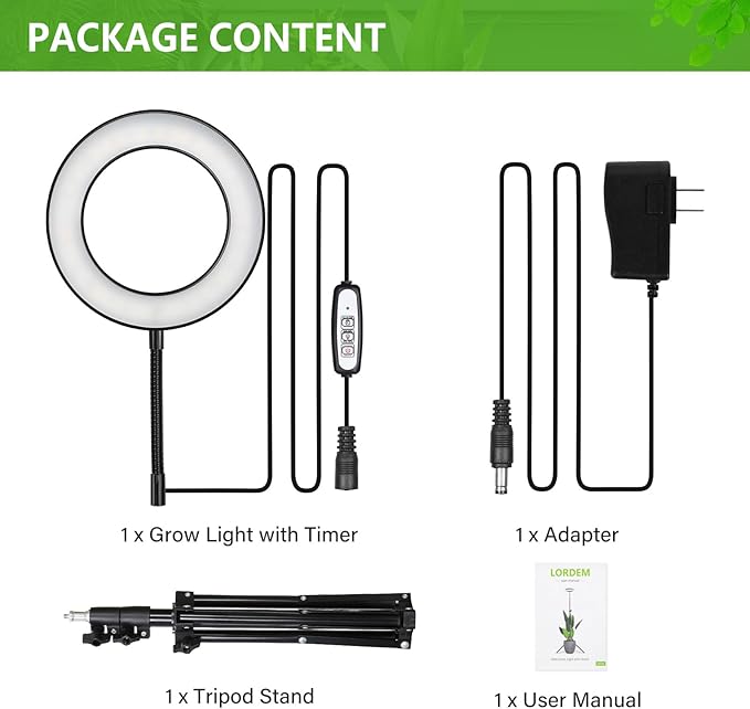 LORDEM Grow Light for Indoor Plants, Full Spectrum Plant Light with Auto Timer for 4/8/12H, 72 LEDs Growth Lamp with 4 Dimmable Levels, Height Adjustable Stand, Ideal for Tall Plants Growing