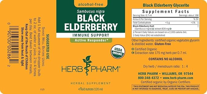 Herb Pharm Certified Organic Black Elderberry 4 Ounce