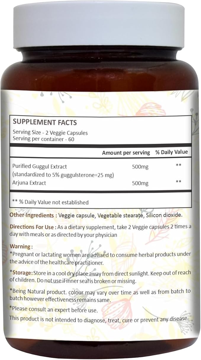 Guggul Vegie Capsule with Arjuna Extract 120 Count 1000 mg