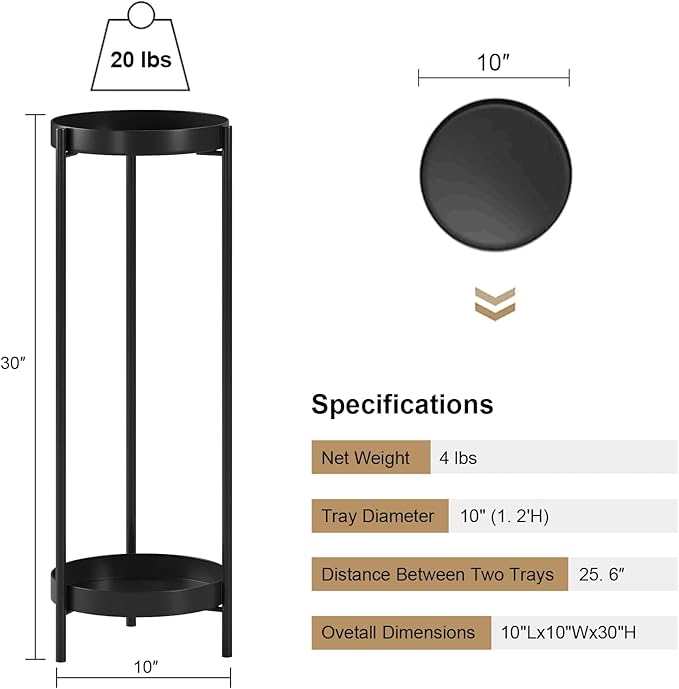 2 Tier Metal Flower Plants Holder, with 2 Removable Display for Indoor or Outdoor,Pot Plant Planter Display (Black 2P)