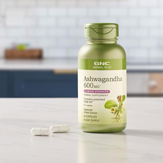 GNC Herbal Plus Ashwagandha 600mg, Stress 60 Capsules
