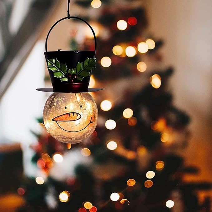 Starsoul Snowman Solar Lanterns, Christmas Outdoor Hanging Lantern Waterproof Decorative Snowman Lamps Decor for Garden, Patio, Yard, Porch, Xmas Holiday Party Decor (Large Leaves)