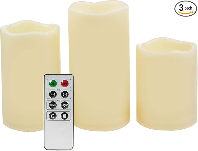 CANDLE CHOICE Waterproof Outdoor Battery Operated Flameless Candles with Remote Timer Plastic Realistic Flickering Fake Electric LED Pillars for Lantern Garden Wedding Christmas Decorations 3 Pack