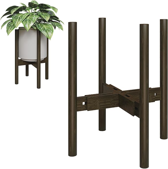 Adjustable Plant Stand Indoor, Bamboo Plant Holder 8 to 12 Inches, Small Corner Planter Stand for Indoor Plants, Single Floor Plant Stand for Living Room Balcony Bedroom, Tea Brown