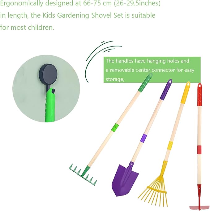 Kids Gardening Tool Set - 4 Piece Garden Tool Set for Parent-Child Outdoor Activities, Children's Fun, Gardening Hand Tools, Shovels, Rakes, Hoes,Best Gift for Boys Girls