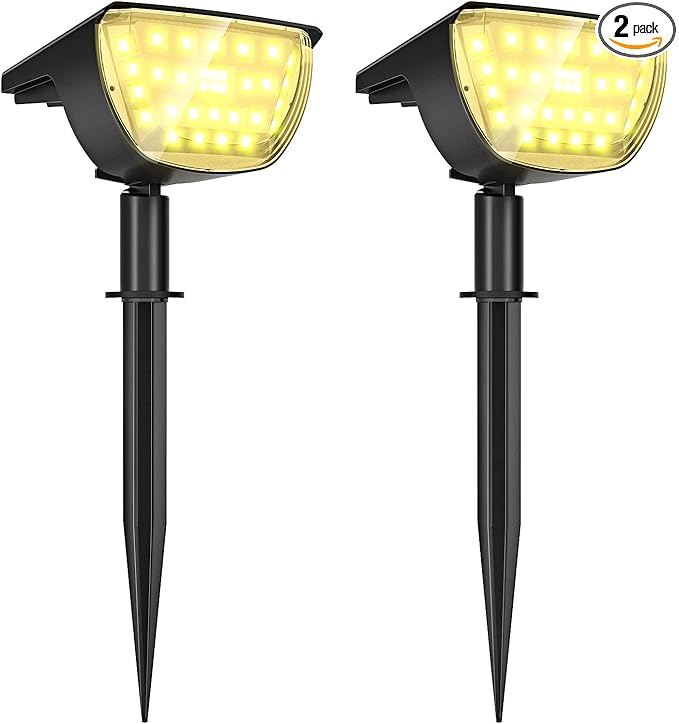 Jior Solar Lights Outdoor Waterproof IP65,32 LED Garden Lights,Solar Landscape Lighting Outdoor for Yard Driveway Walkway Pool Patio (Warm White-2 Pack)