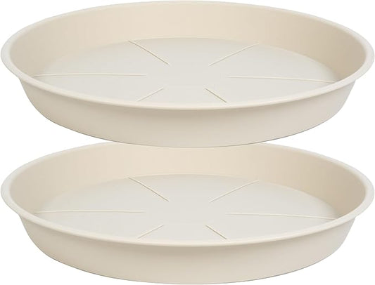 2 Pack of Plant Saucer Tray 19 inch, Heavy Duty Plastic Pot Plant Drip Trays Saucers for for Indoors Outdoor, Plant Water Tray for Planters 16-19" (19", Beige)