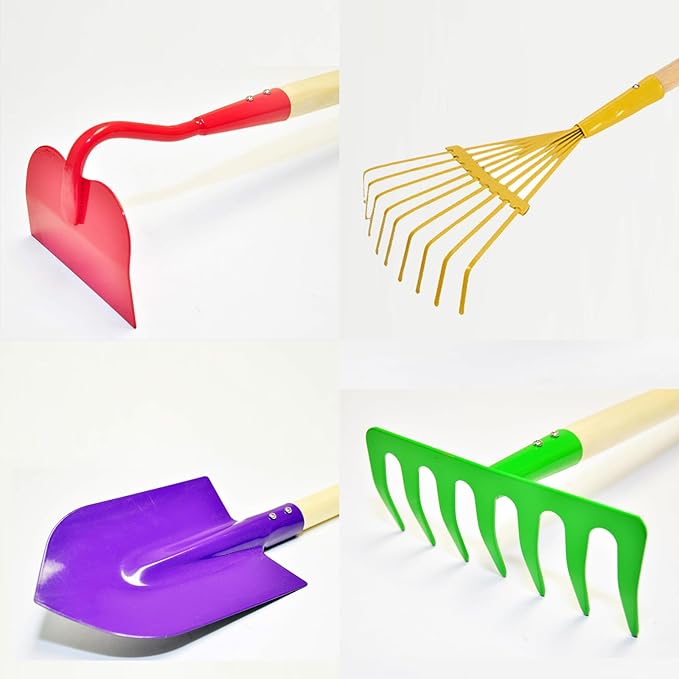 Kids Gardening Tool Set - 4 Piece Garden Tool Set for Parent-Child Outdoor Activities, Children's Fun, Gardening Hand Tools, Shovels, Rakes, Hoes,Best Gift for Boys Girls