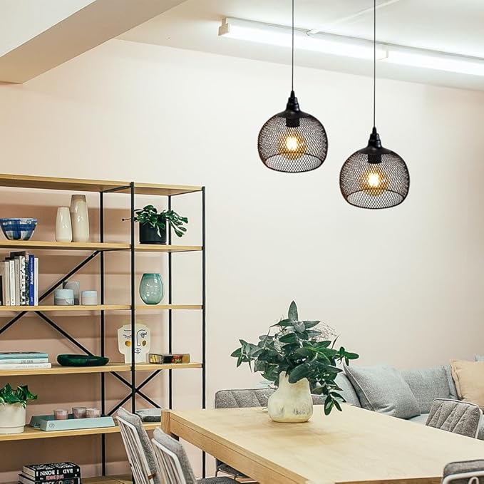 JHY DESIGN Hanging Lamp Black Battery Powered Decorative Pendant Lamp Metal Cage Battery Lamp with 6 Hours Timer for Bar Bedroom Garden Parties Patio Indoor Outdoor Living Room(Round)