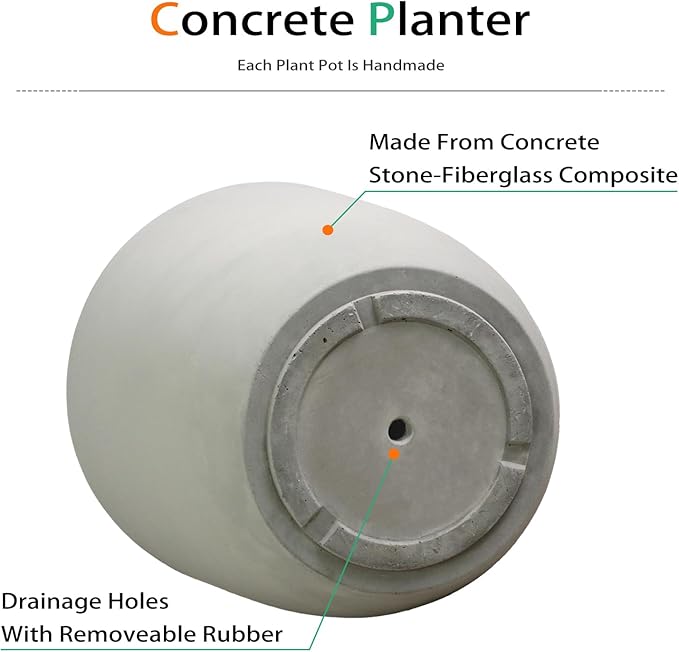 Concrete Planter Outdoor Indoor, Large Cement Plant Pots for Trees Flowers (Gray, 18 inch)