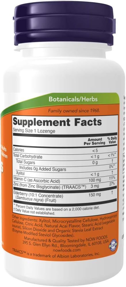 NOW Supplements, Sambucus Zinc-C with Elderberry 60 Lozenges