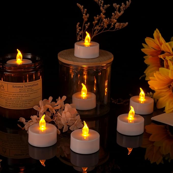 LED Tea Lights Flameless Candles: 12Pack Battery Operated Candle Realistic and Bright Flickering Holiday Gift Long Lasting 200Hours for Seasonal & Festival Celebration WarmYellow