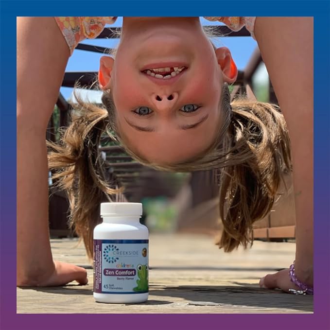 Zen Comfort for Kids, Organic Mood Support with 5-HTP, L-Theanine, Passionflower, Zinc, Pediatrician Formulated for Calm, Sugar-Free, Vegan, Berry Flavor, 45 Soft Chewables