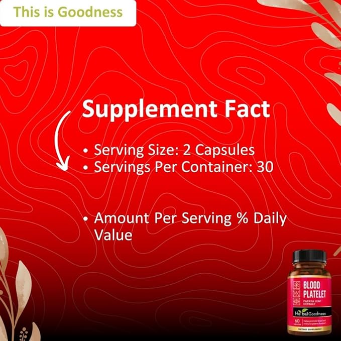 Herbal Goodness Papaya Leaf Blood Platelet Capsules 60/600mg 20x 20x Strength