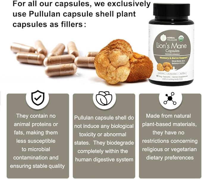 Herbal Treasure Lions Mane Supplement Capsules, 800mg Lions 90 Caps