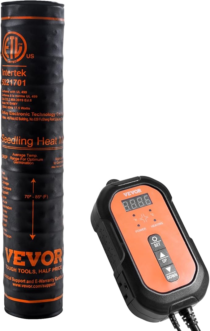 VEVOR 10"x 20.75" Seedling Heat Mat w/Digital Thermostat Combo Set, MET-Listed Heating Pad for Seed Starting, Waterproof Seed Mats for Germination, Indoor Gardening, Hydroponic, Greenhouse, 1 Pack