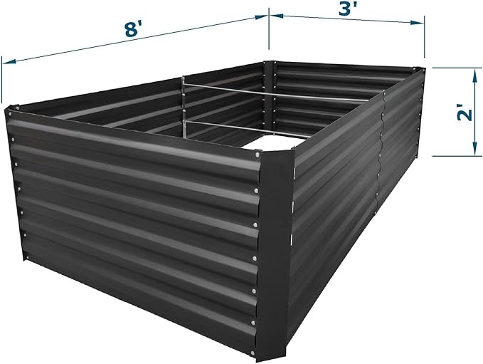 8x3x2FT Metal Raised Garden Bed Kit, Galvanized Outdoor Garden Bed Planter Box for Vegetables, Flowers, Herbs, Succulents and More, Black