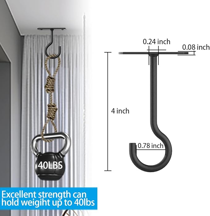 Ceiling Hooks for Hanging Plants 4Pack 4in for Plants,Lights,Planters,Lanterns,Hanging Bird Feeders,Wind Chimes,Indoor&Outdoor Decoration Hooks Black